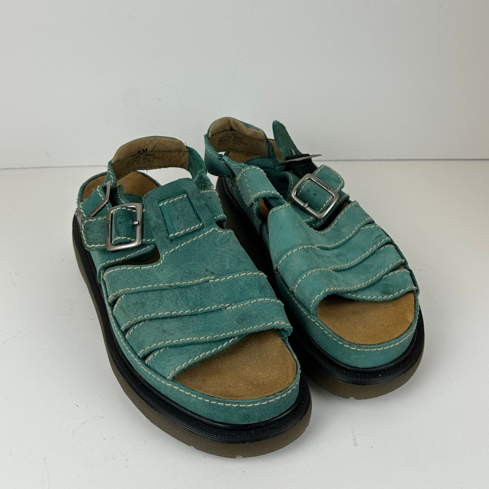 Candies Vintage 90s Chunky Platform Sandals Teal Blue Leather Fisherman 8M Y2K